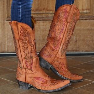 🧡💎NEW WITH TAGS Old Gringo Eagle Swarovski MangoTan Leather Boots, Size 8.5 🧡💎